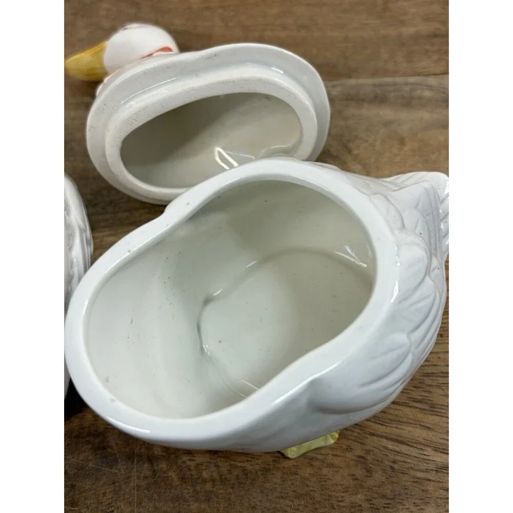 2 Otagiri JAPAN Ceramic Goose Condiment/jelly/ Trinket Jars Rare Musical Geese